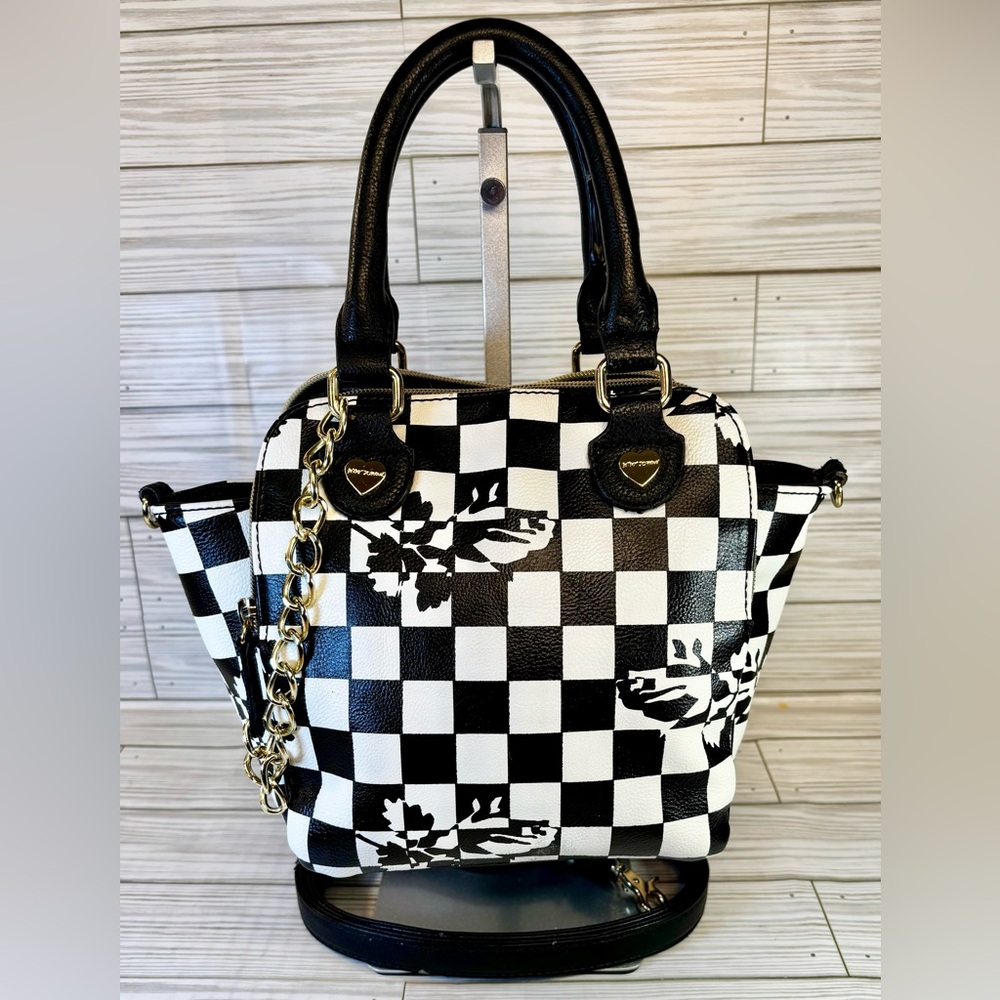 Betsey Johnson Black and White Checkered Satchel - Picture 2 of 15